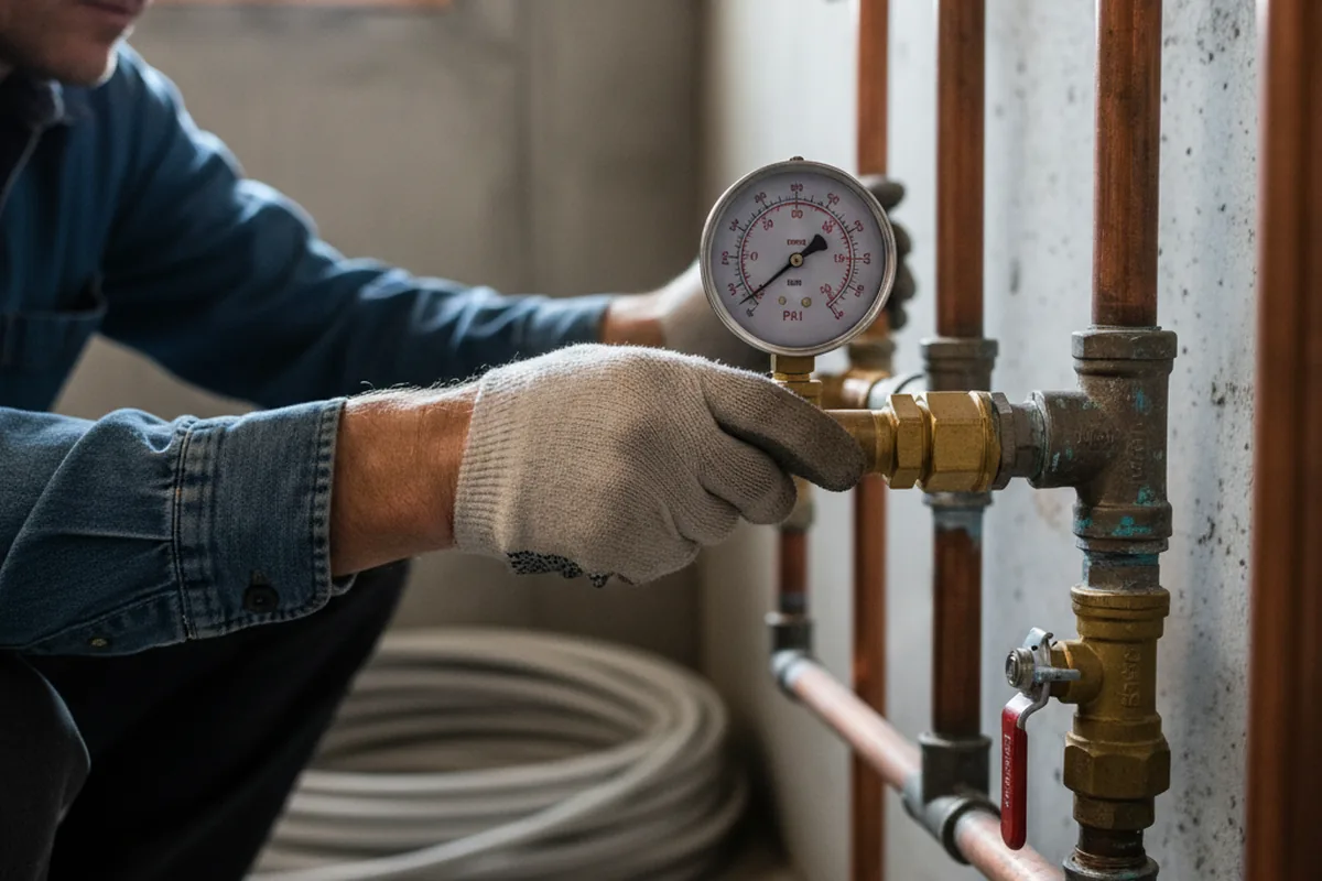 Pressure testing a repaired line during Water Line Repair in Bon Aqua